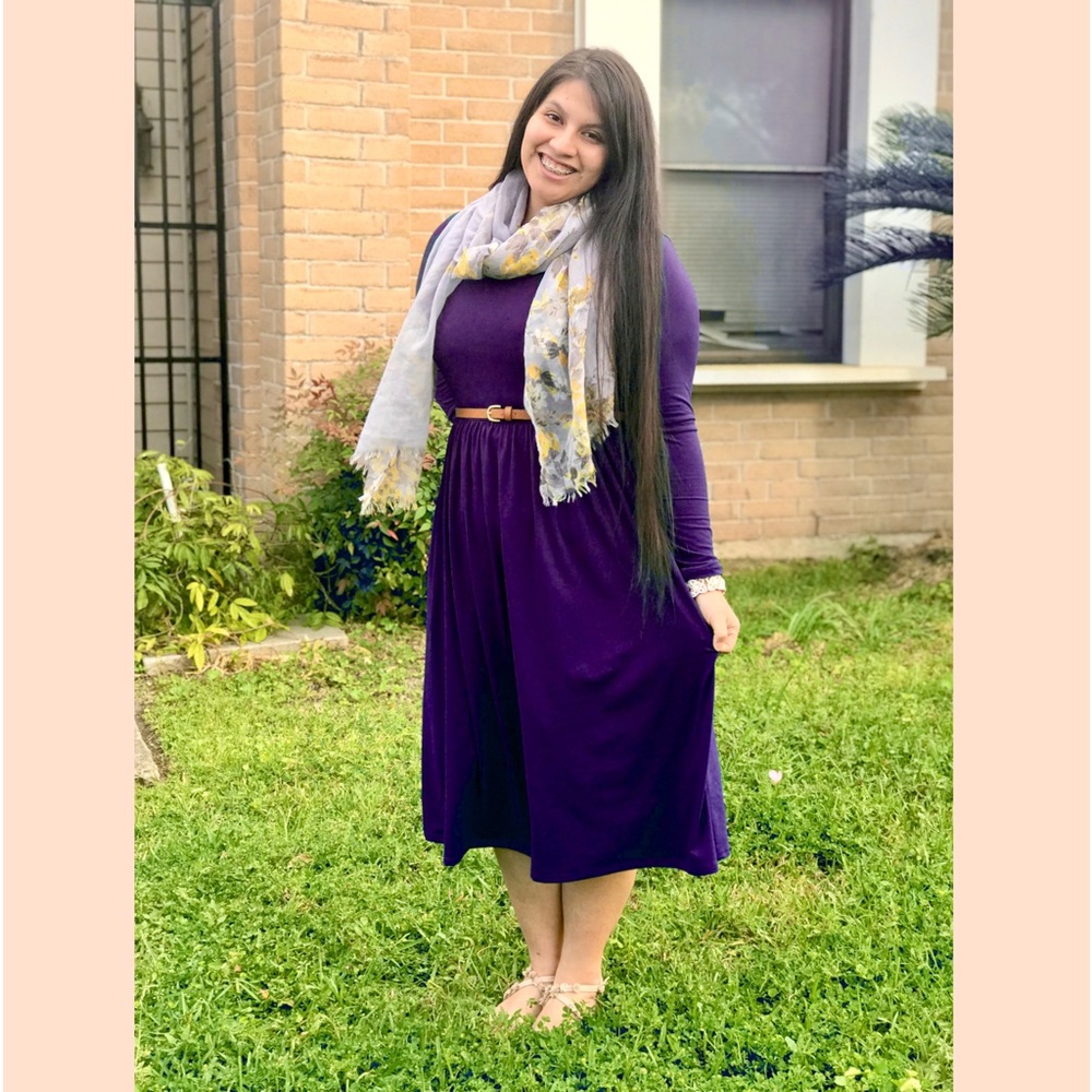 Solid Purple Midi Dress